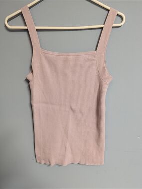 Nine West Ribbed Square-Neck Tank Top - Dusty Pink